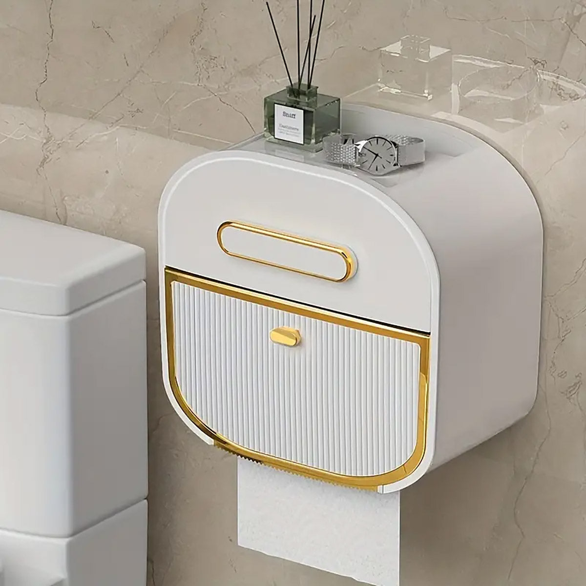 Waterproof Tissue Holder ABS Plastic No-Drill Wall-Mounted Design