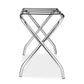 Stainless steel luggage rack with a sleek design for guest rooms