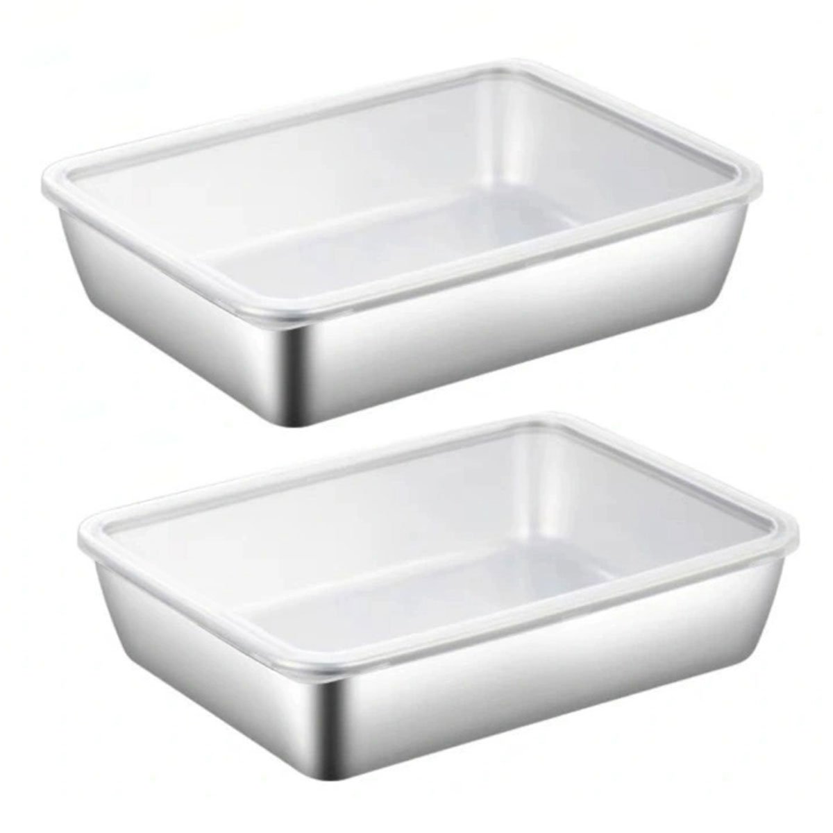 Stainless Steel Tray with Lids 2pcs