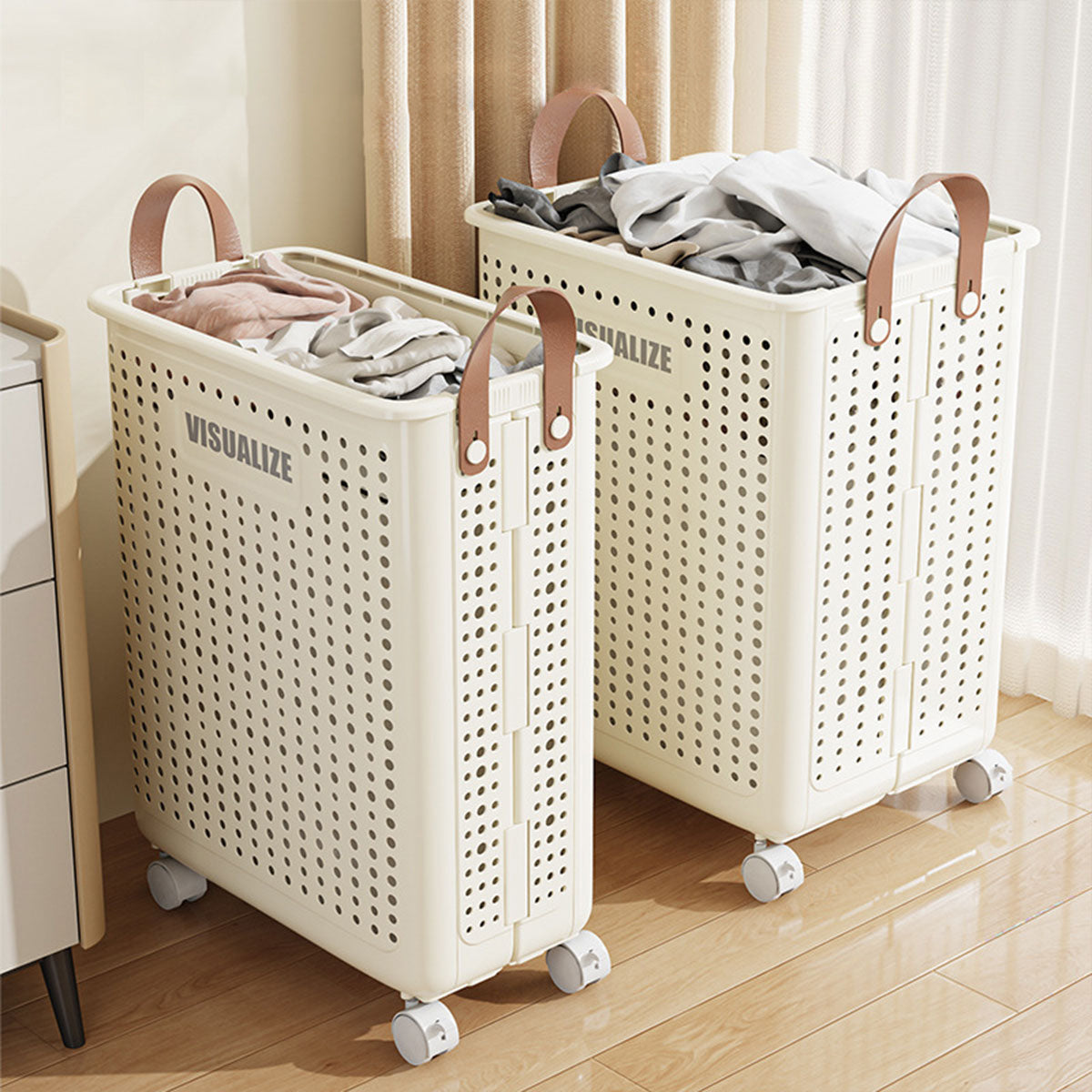 Laundry Basket with Wheels Foldable Design Durable PP Plastic